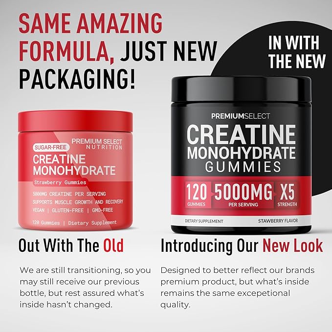 Creatine Gummies for Men & Women 5g Sugar Free - 120 Chewable Creatine Monohydrate Gummies for Muscle Strength, Muscle Builder, Energy Boost, Booty Gain, Pre-Workout & Recovery Supplement Gummy Chews