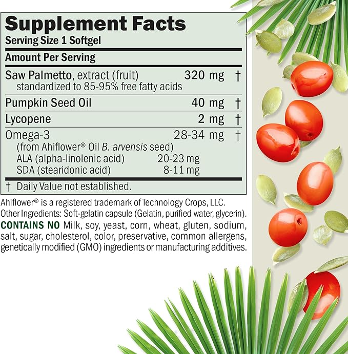 ANDREW LESSMAN Prostate Support Supplement for Men's Health, 30 Softgels, No Additives - Saw Palmetto for Men, Pumpkin Seed Oil, Lycopene & Omega-3 for Prostate Health, Urinary & Bladder Function