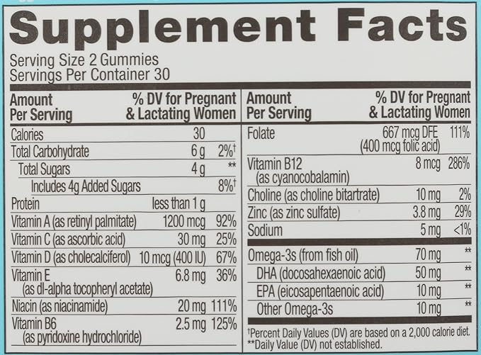 Olly The Essential Prenatal Gummy Multivitamin, 30 Day Supply ( Gummies), Sweet, Folic Acid, Vitamin D, Omega 3 DHA, Chewable Supplement, White Citrus, 60 Count (Pack of 1)