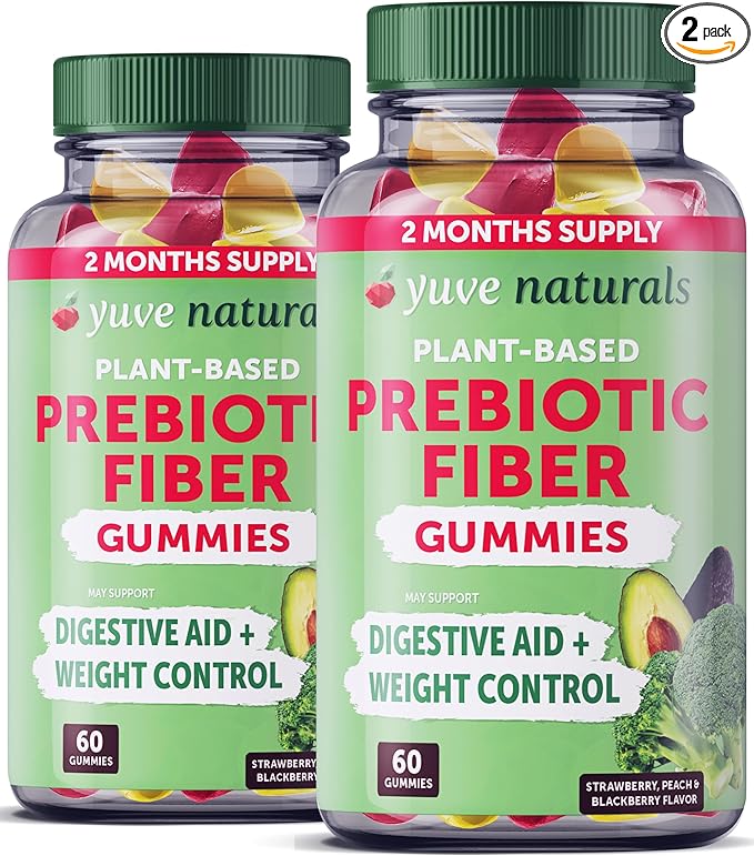 Yuve Fiber Gummies - Delicious - 3g Soluble Fiber Gummy Supplement - Supports Digestive Health & Regularity - Vegan & Gluten-Free Fiber Gummies for Adults & Women - Non-GMO & Low Sugar - 60Ct (2 Pack)
