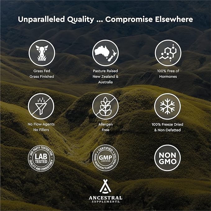 Ancestral Supplements Grass Fed Beef Kidney Supplement, 3000mg, DAO Enzyme Supplement, Kidney Support for Urinary and Histamine Health, Selenium, B12, Non GMO, 180 Capsules