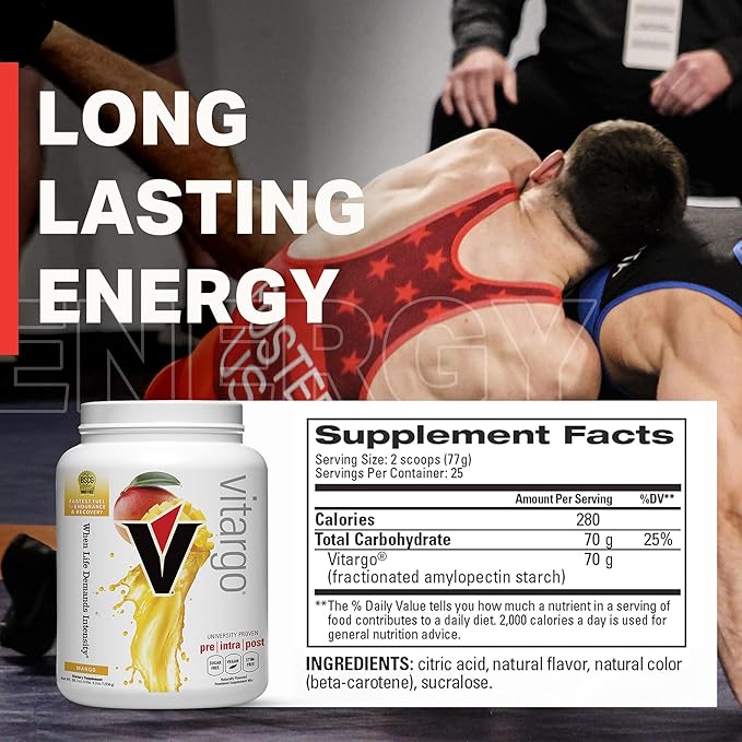 Vitargo Carbohydrate Powder | Feed Muscle Glycogen 2X Faster | 4.4 LB Mango Pre Workout & Post Workout | Carb Supplement for Recovery, Endurance, Gain Muscle Mass