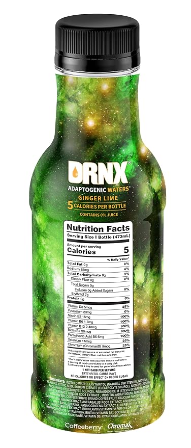 DRNX 12 Pack Adaptogenic Waters Complete Hydration Enhanced Beverage - Zero Sugar - 5 Calories - Super Herbs, B & D Vitamins, Antioxidants, Keto Friendly, All Natural (Ginger Lime)
