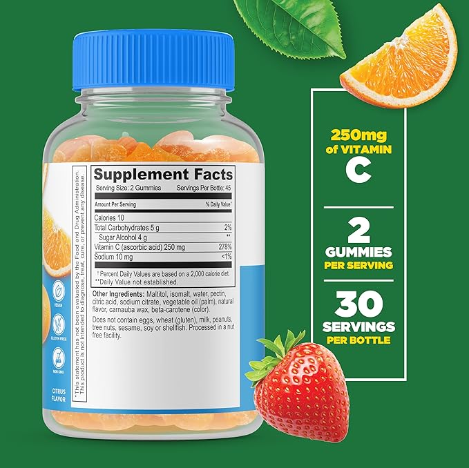 Lifeable Sugar Free Vitamin C – 250 mg – Great Tasting Natural Flavor Gummy Supplement – Vegetarian GMO-Free Chewable Vitamins – for Immune Support – for Adults – 90 Gummies