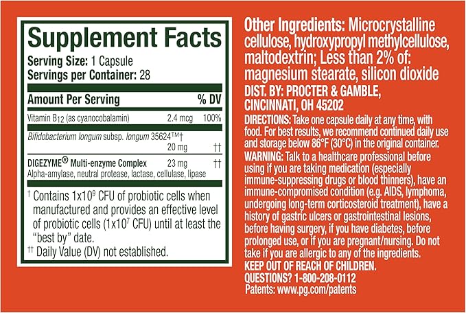Align Probiotic Bloating Relief + Food Digestion, Probiotics for Women and Men, Promotes Digestive Health and Helps Support the Metabolism of Food*, 28 Capsules (Packaging May Vary)