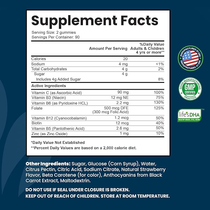 Vitamin B Complex Gummies for Adults, B Complex Vitamin Supplement for Women and Men, B Vitamins Complex Gummies for Energy and Brain Health, Natural Strawberry Flavor, 180 Count