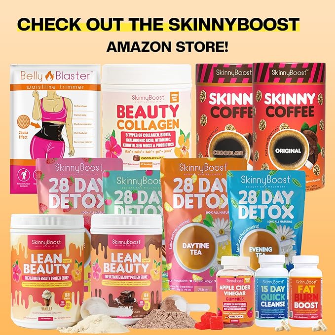 SkinnyBoost 28 Day Detox Tea Kit-1 Daytime (28 Bags) 1 Evening (14 Bags) Non GMO, Vegan, All Natural Teas, Made with Green Tea and Herbal Teas for Natural Detox and Cleanse, Reduce Bloating