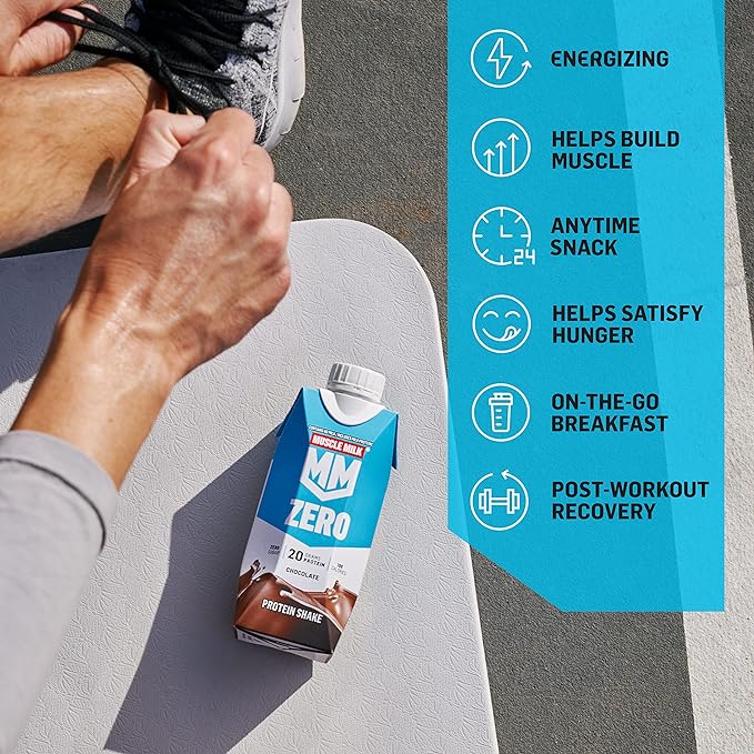 Muscle Milk Zero Protein Shake, Vanilla Crème, 20g Protein, Zero Sugar, 100 Calories, Calcium, Vitamins A, C & D, 4g Fiber, Energizing Snack, Workout Recovery, Packaging May Vary 11.16 Fl Oz (Pack of 12)