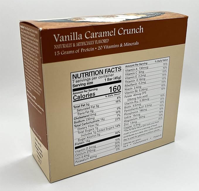 Vanilla Caramel Crunch Bar - New Journey Weight Loss & Wellness - High Protein Meal Replacement Nutrition Bar (7 bars/box)
