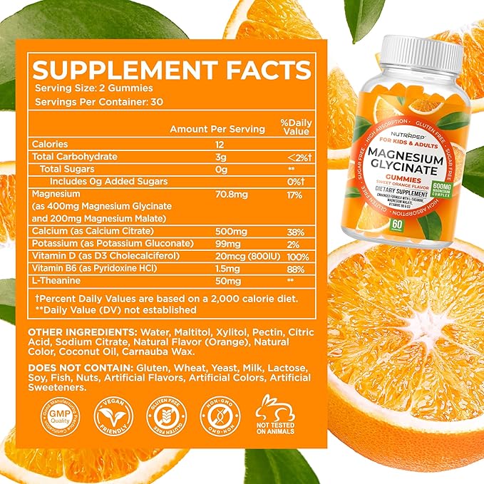 Magnesium Glycinate Gummies for Kids & Adults Women & Men - Sugar Free Gluten Free Non-GMO Vegan Chewable Supplement