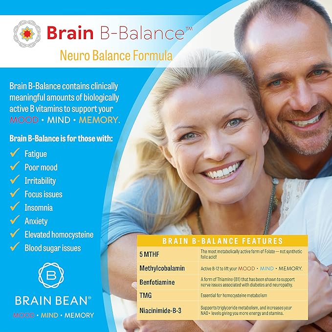 Brain B Balance: Methylated Multivitamin - Methylated B Complex Neurobalance Formula - Methylfolate Supports Mood.Mind.Memory - 60 Vegan Capsules