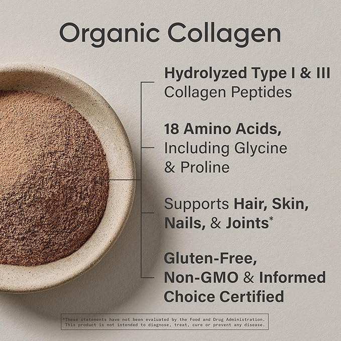 Sports Research Organic Collagen Powder - Hydrolyzed Type I & III Collagen Protein - USDA Organic, Gluten Free, Sustainably Sourced - Dark Chocolate - 30 Servings