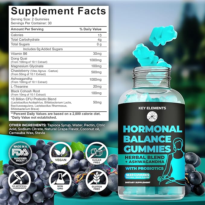 PMS Gummies Hormonal Balance Supplements For Women - Probiotic PMS Vitamins Menstrual Cramp Relief, Hot Flashes Menopause Support - PMS Relief with Dong Quai, Chasteberry, Black Cohosh & Ashwagandha