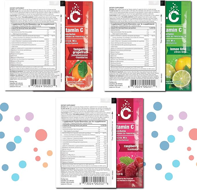 Ener-C Variety Pack Multivitamin Drink Mix Powder Vitamin C 1000mg & Electrolytes with Real Fruit Juice Natural Energy & Immune Support for Women & Men - Non-GMO Vegan & Gluten Free - 60 Count