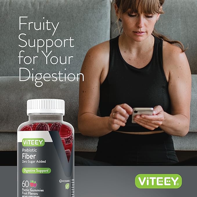 Prebiotic Fiber Gummies for Adults, 4g - Zero Sugar Added - Fiber Supplement Gummies for Digestive Health Regularity & Natural Weight Support - Vegan, Gelatin Free - Chewable Fruit Flavored Gummy