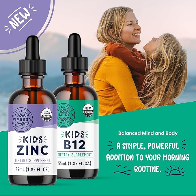Vimergy Kids Organic Liquid B12 – Promotes Physical Development & Cognitive Function* – Fast-Absorbing Immune Support* – USDA Organic, Vegan, Non-GMO – 55 mL