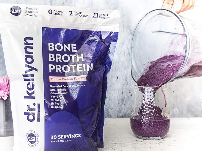 Dr. Kellyann Bone Broth Protein Powder Vanilla (30 Servings) – 21g Protein, Grass-Fed Collagen, Sugar-Free, Keto & Paleo-Friendly, 1 Pack