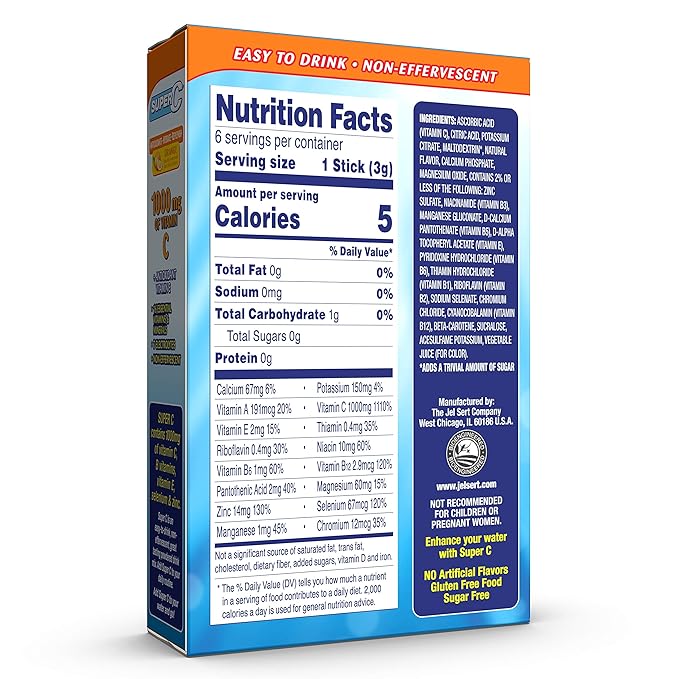 Super C Vitamin & Mineral Drink Mix, Orange, 6 CT Singles To Go, Pack Of 12 (72 Total Packets)
