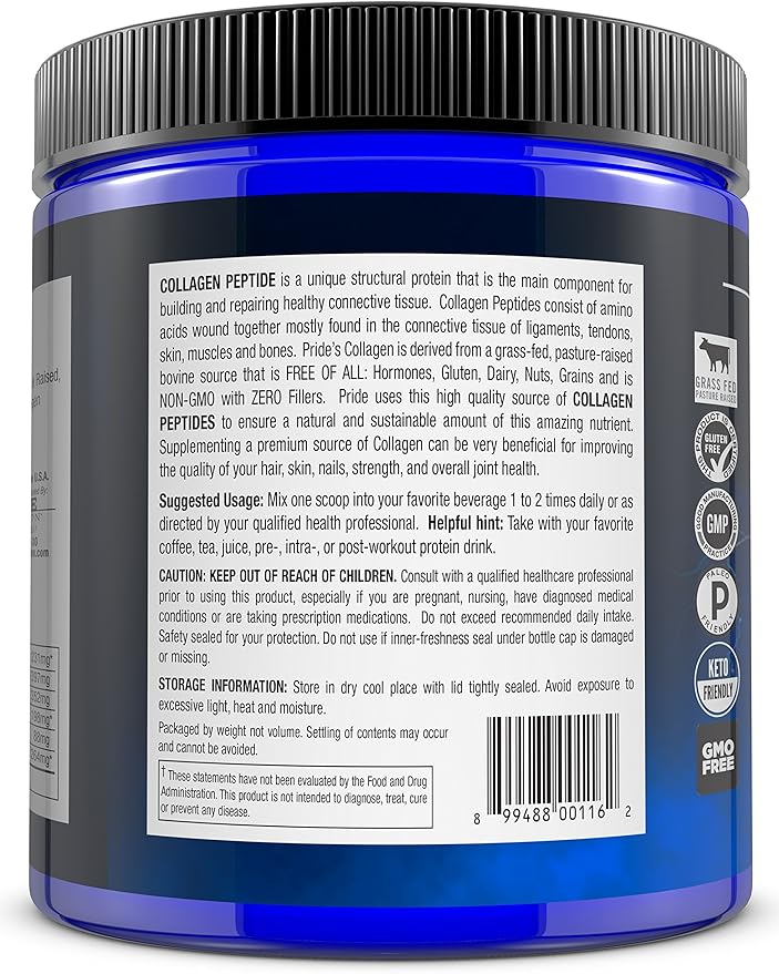 Collagen Peptides Powder - Grass Fed Pasture Raised Hydrolyzed Paleo and Keto Friendly Supplement - for Youthful Skin, Healthier Hair, Joints, Stronger Nails - GMO and Gluten Free