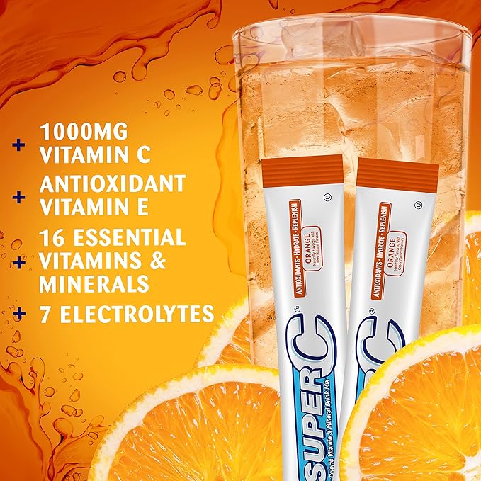 Super C Vitamin & Mineral Drink Mix, Orange, 6 CT Singles To Go, Pack Of 12 (72 Total Packets)