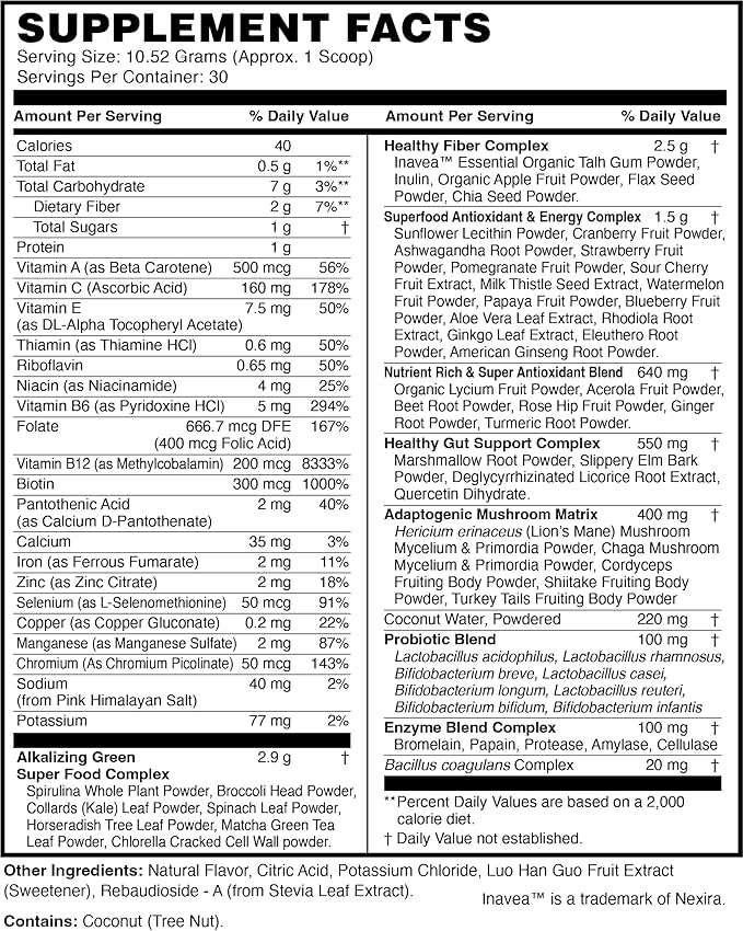 TERRA ORIGIN Healthy Greens Powder, Superfoods, Probiotics, Enzymes, Immune & Digestive Support, Energy & Wellness Boost, Gut Health, 30 Servings (1-Pack, Kiwi Strawberry)