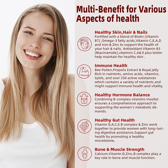 Womenâs 50+ Multivitamins, Multivitamin for Women with Vitamin A, C, D3, E and Zinc for Immune Health Support, Calcium & More, Vegan Sugar Free 120 Count