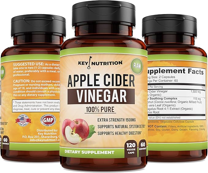 Apple Cider Vinegar 1500mg, 100% Organic, Pure & Raw - Healthy Digestion & Detox Support - 60 Day Supply