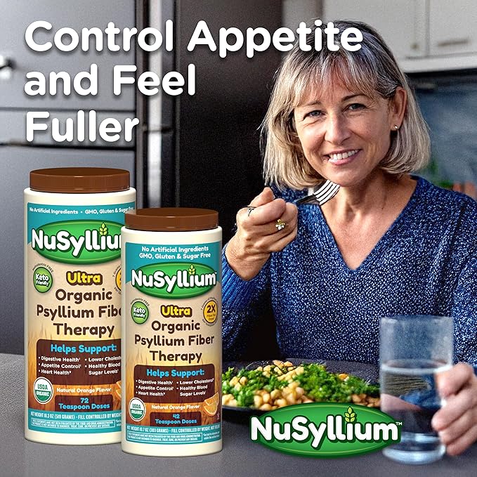 Psyllium Husk Powder, USDA Organic, 30.5 Oz, Dietary Fiber Supplement with Brown Sugar, Helps Digestive Health* Natural Orange, 72 Servings