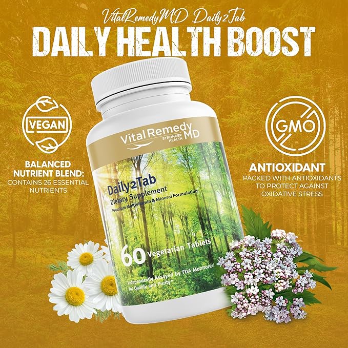 Multivitamin for Women & Men - Daily2Tab Multimineral Tablet with Antioxidants, Vitamin C, Vitamin D, Vitamin B12, Lycopene, Selenium and Much More for Health Support (60 Count)