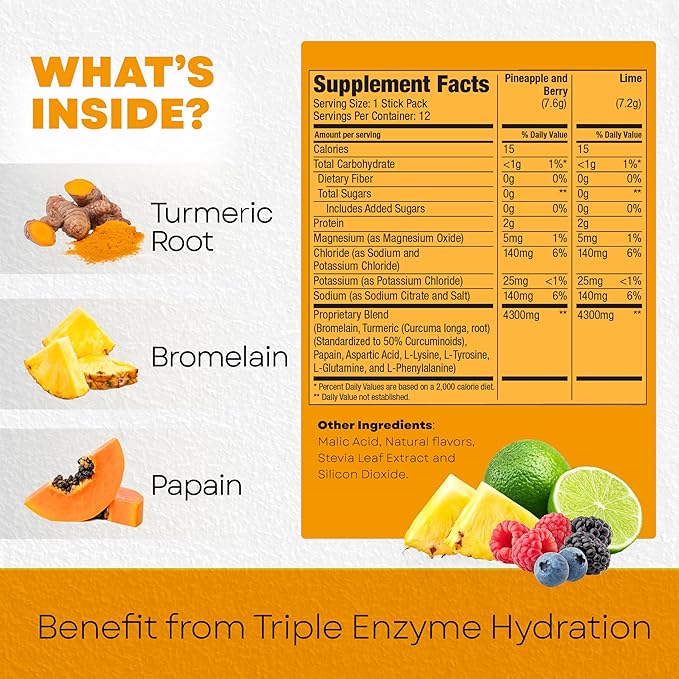 BALA Hydration Turmeric Drink Mix Packet | Sugar-Free Electrolyte Powder, Muscle Recovery, Immune Support, Joint Relief | Plant-Based Enzymes, Bromelain - Variety 1 Count(Pack of 12)