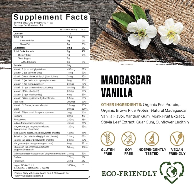 Ambrosia Planta - Premium Organic Plant-Based Protein | Vegan & Keto Friendly | Gourmet Flavors with No Bloating or Stomach Upset | Gluten & Soy Free | No Added Sugar | 25 Servings | Vanilla