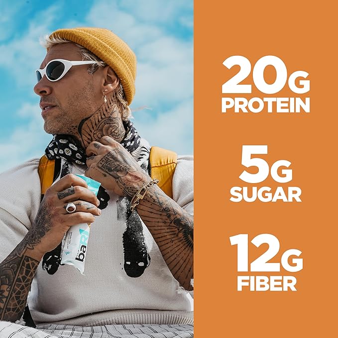 Rule 1 baR1 Crunch Bar - On-The-Go Convenient Protein Snack Bars with 20g Premium Protein, Naturally-Packed with EAAs/BCAAs, Hunger-Filling Fiber (12 Count Box, Peanut Butter)