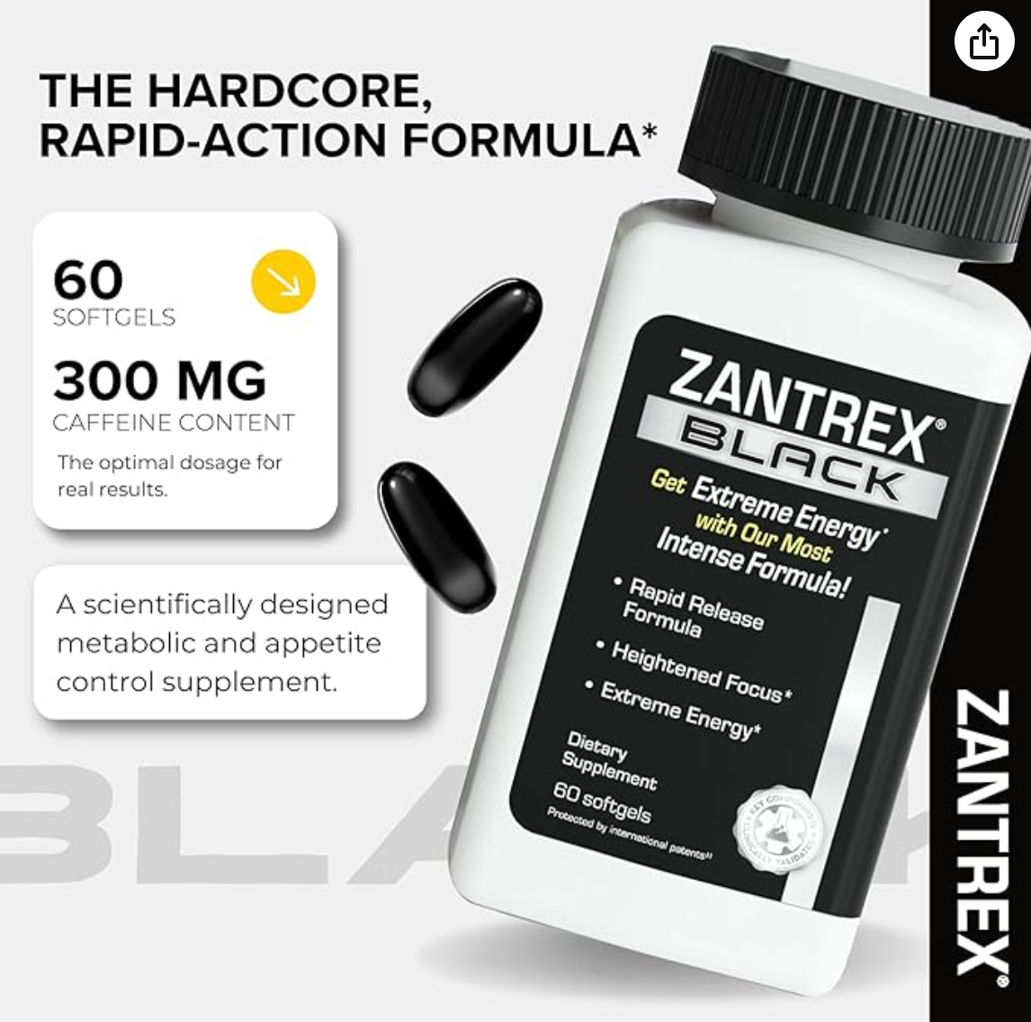 Zantrex Black – Naturally Boost GLP-1 & Metabolism Support | Thermogenic Energy, Weight Management Formula | 60 Pills