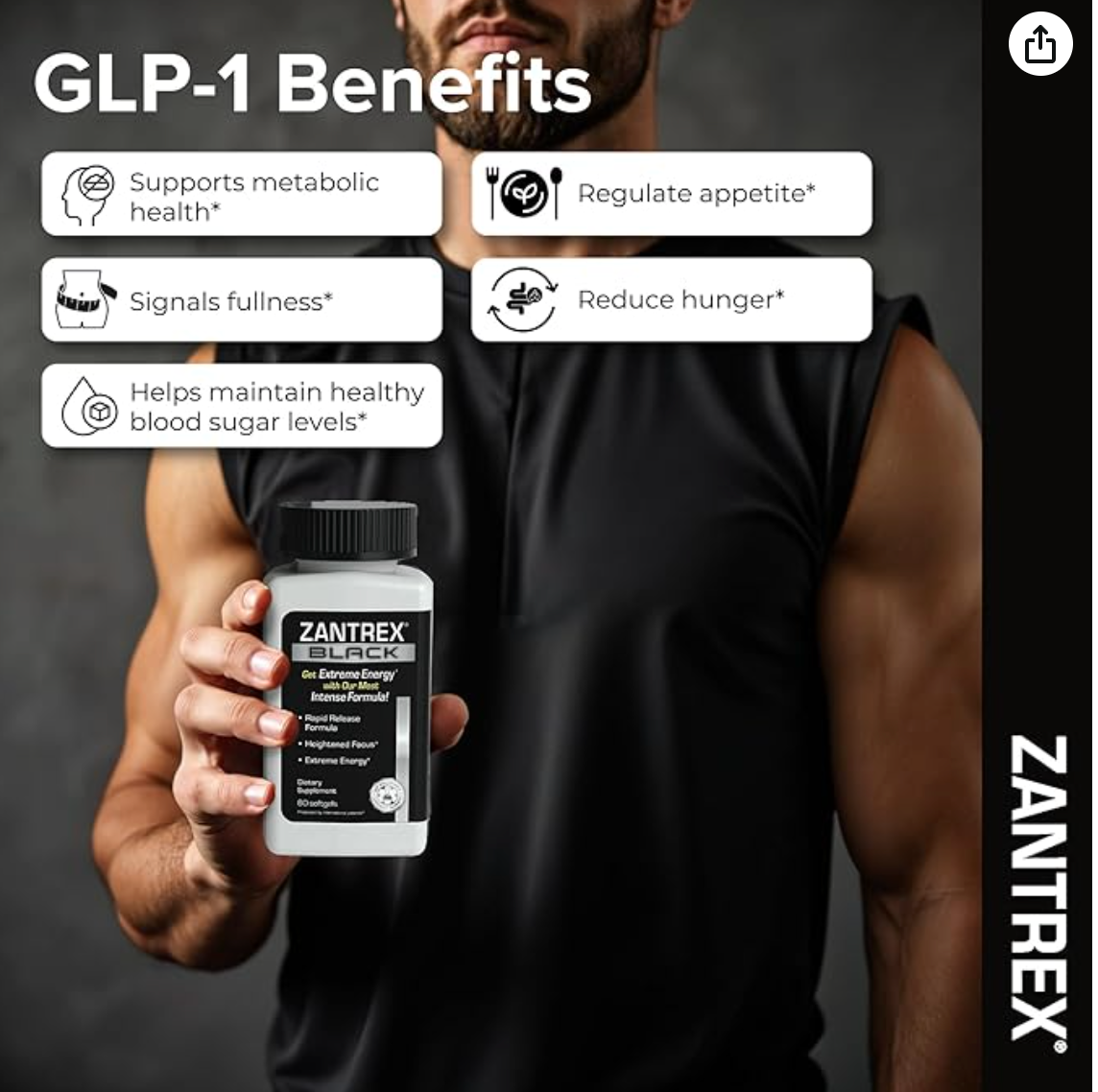 Zantrex Black – Naturally Boost GLP-1 & Metabolism Support | Thermogenic Energy, Weight Management Formula | 60 Pills