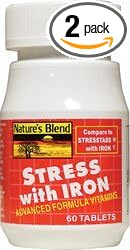 Nature's Blend Stress Advanced Formula Vitamins with IRON Compares to STRESSTABS with IRON (Pack of 2)