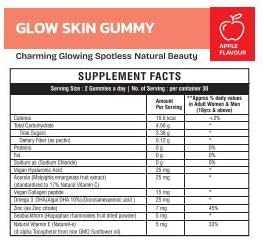 Glow Skin Gummy Vitamins, 60 Count, Apple Flavored, Vegan, Gelatin Free, Gluten Free, Nut Free, Glowing & Hydrated Skin, Reduced Eczema, Reduced Wrinkles