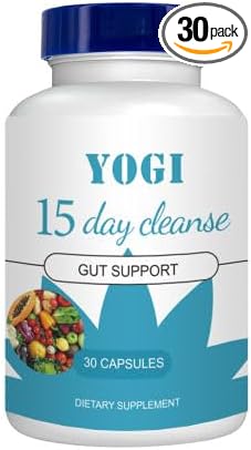 15 Day Cleanse - Gut and Colon Support, Advanced Gut Cleanse Detox with Senna, Cascara Sagrada & Psyllium Husk, 30 Capsules, Yogi, Cleanse capsules, cleanse support, White/Blue