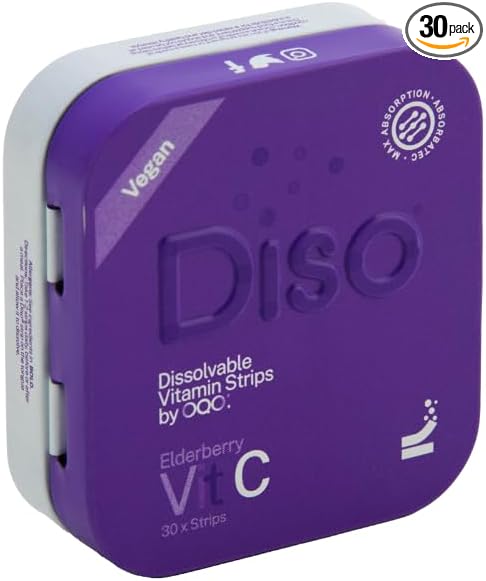 DISO - Vitamin C - Oral Dissolvable Supplement Strips, Elderberry Flavor, Boosts Immunity, Vegan, 0 Sugar, Maximum Absorption, Gluten Free, Individually Wrapped, 30 Ct