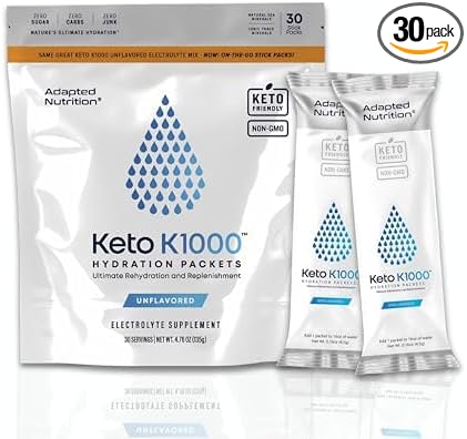 Hi-Lyte Keto K1000 Electrolyte Packets | Unflavored | Hydration Supplement Drink Mix | Boost Energy & Beat Leg Cramps | No Sugar, No Stevia, No Maltodextrin | 30 Servings