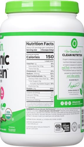 Orgain Organic Vegan Protein Powder, Vanilla Bean - 21g Plant Protein, 6g Prebiotic Fiber, No Lactose Ingredients, No Added Sugar, Non-GMO, For Shakes & Smoothies, 2.03 lb (Packaging May Vary)