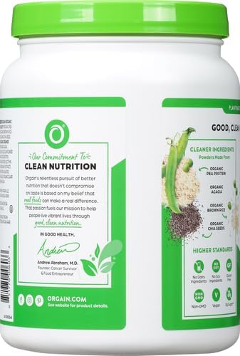 Orgain Organic Vegan Protein Powder, Natural Unsweetened - 21g of Plant Protein, 4g Prebiotic Fiber, Low Net Carbs, No Lactose Ingredients, No Added Sugar, Non-GMO, For Shakes & Smoothies, 1.59 lb