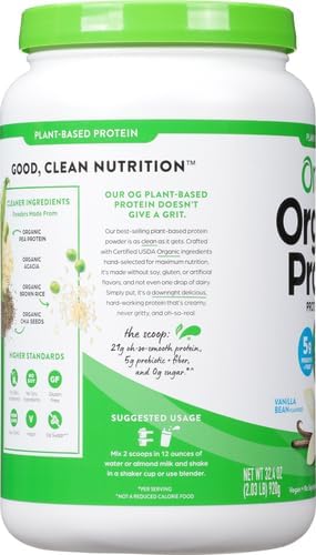 Orgain Organic Vegan Protein Powder, Vanilla Bean - 21g Plant Protein, 6g Prebiotic Fiber, No Lactose Ingredients, No Added Sugar, Non-GMO, For Shakes & Smoothies, 2.03 lb (Packaging May Vary)
