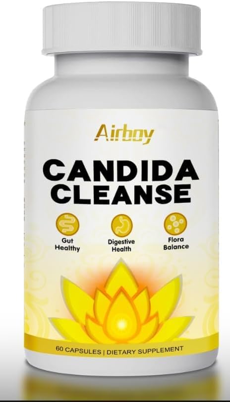 Airboy Candida Cleanse,Gut Colon Cleanse Detox for Women & Men,Candida Support with Oregano Leaf, Caprylic Acid，Wormwood, Black Walnut-60 Counts