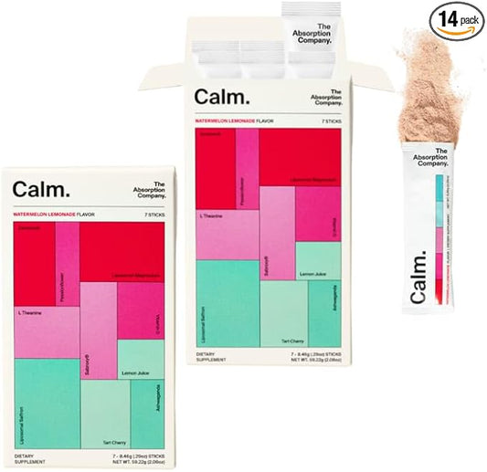 Calm Drink Mix - Relaxation Aid with Magnesium, Ashwagandha, L-Theanine, & Vitamin D - Supports Cortisol Regulation and Mood for Men & Women - Watermelon Lemonade Flavor 14 Sticks
