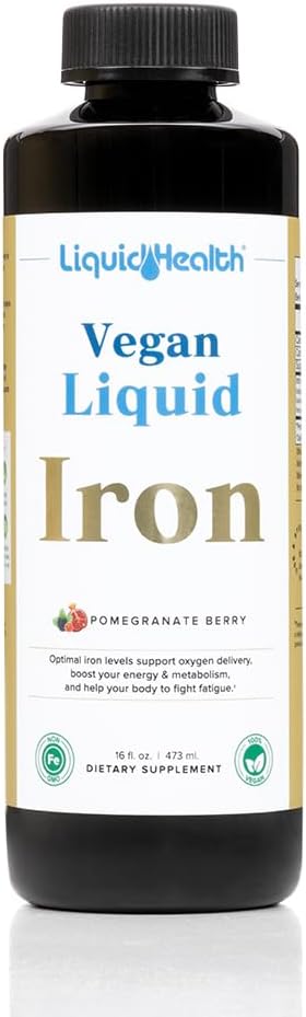 LIQUIDHEALTH Vegan Liquid Iron Supplement with SunActive & Ferrochel Iron - Natural Energy, Immune System & Metabolic Support, Increase Mental Clarity, Prenatal/Postnatal - Non-GMO, Sugar Free (16 oz)