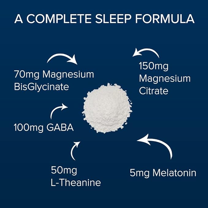 Magnesium Sleep Night Time Powder - Magnesium Citrate, Magnesium Glycinate with Melatonin, L-Theanine and GABA Sleep Aid, Natural Sleep Supplement, Vegan, Gluten-Free, Raspberry Lemon Flavor