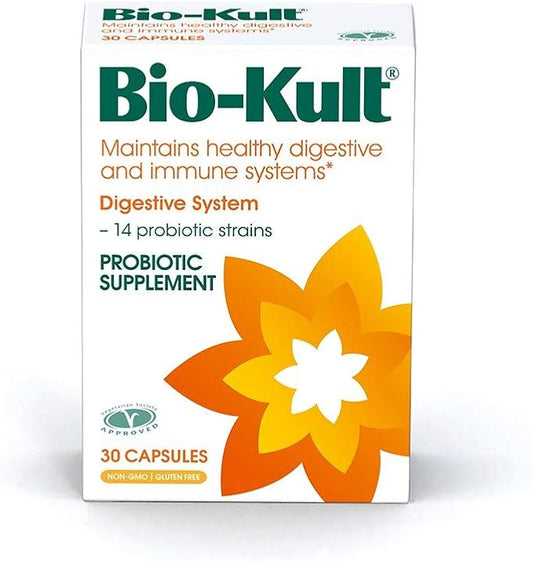 Bio-Kult Gut Health Probiotic Supplement, 14 Strains, Probiotics for Women & Men, Immune Support, Digestive Health, Shelf-Stable, Non-GMO and Gluten-Free, Capsules, 30 Count (Pack of 1)