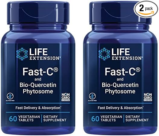 Life Extension Fast-C & Bio-Quercetin Phytosome – Fast Delivery & Absorption Vitamin C Supplement for Optimum Immune Support – Gluten-Free, Non-GMO, Vegetarian – 60 Tablets (Pack of 2)