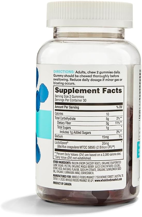 365 by Whole Foods Market, Gummies Probiotic Fiber 2 Bill Blue Raspberry, 60 Count