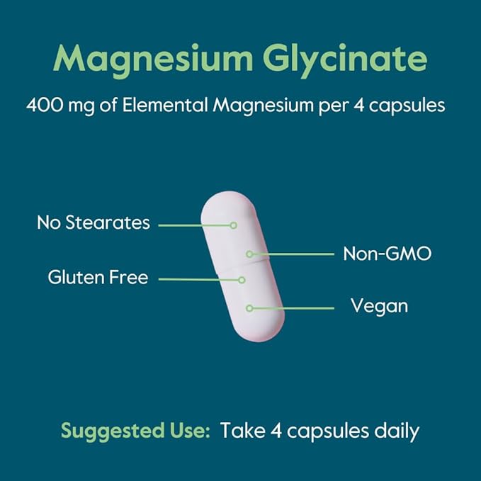 BESTVITE Magnesium Glycinate - 400mg of Magnesium per Serving (240 Vegetarian Capsules) - No Stearates - No Silicon Dioxide - Vegan - Non GMO - Gluten Free
